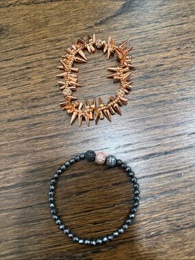 Rose Gold Spike Bracelet + Black Hematite Beaded Bracelet